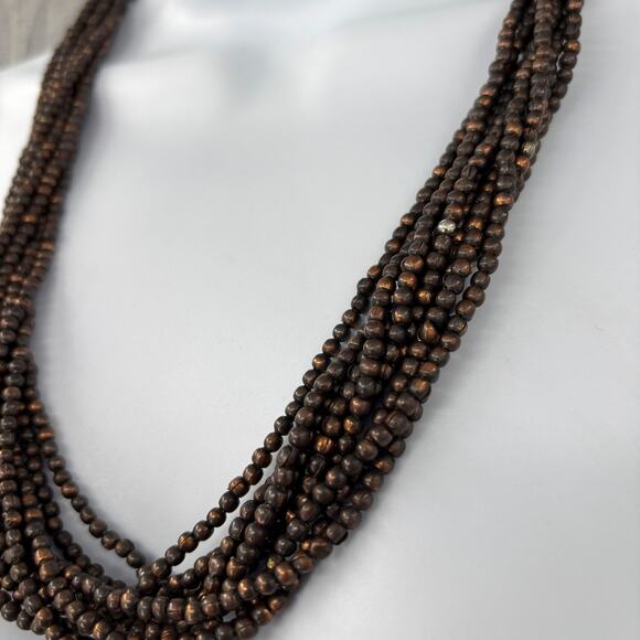 Vintage Boho Multi-Strand Beaded Necklace‎ – 26" Long with Chunky Brown Beads - Picture 2 of 5